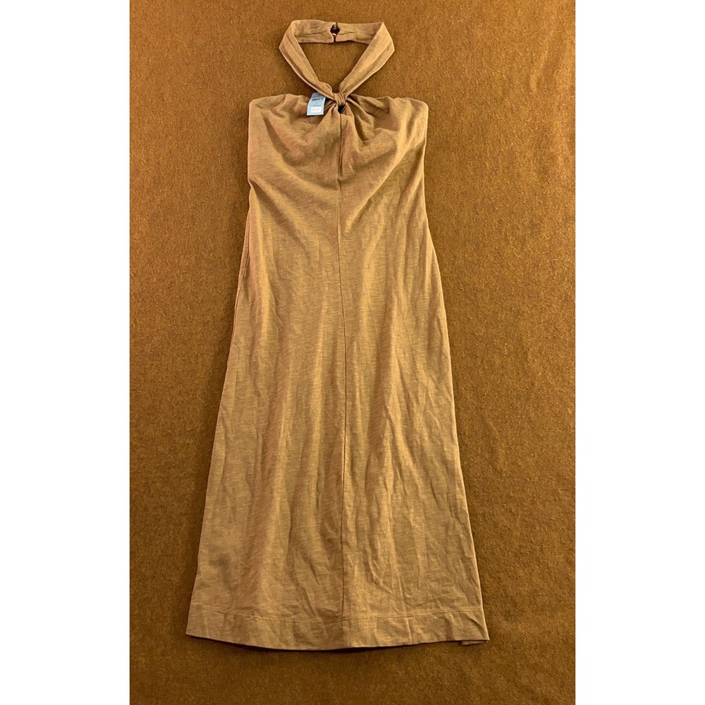 LOFT Womens XSP Brown Cotton Slub Halter Knot Front Midi Dress NWT